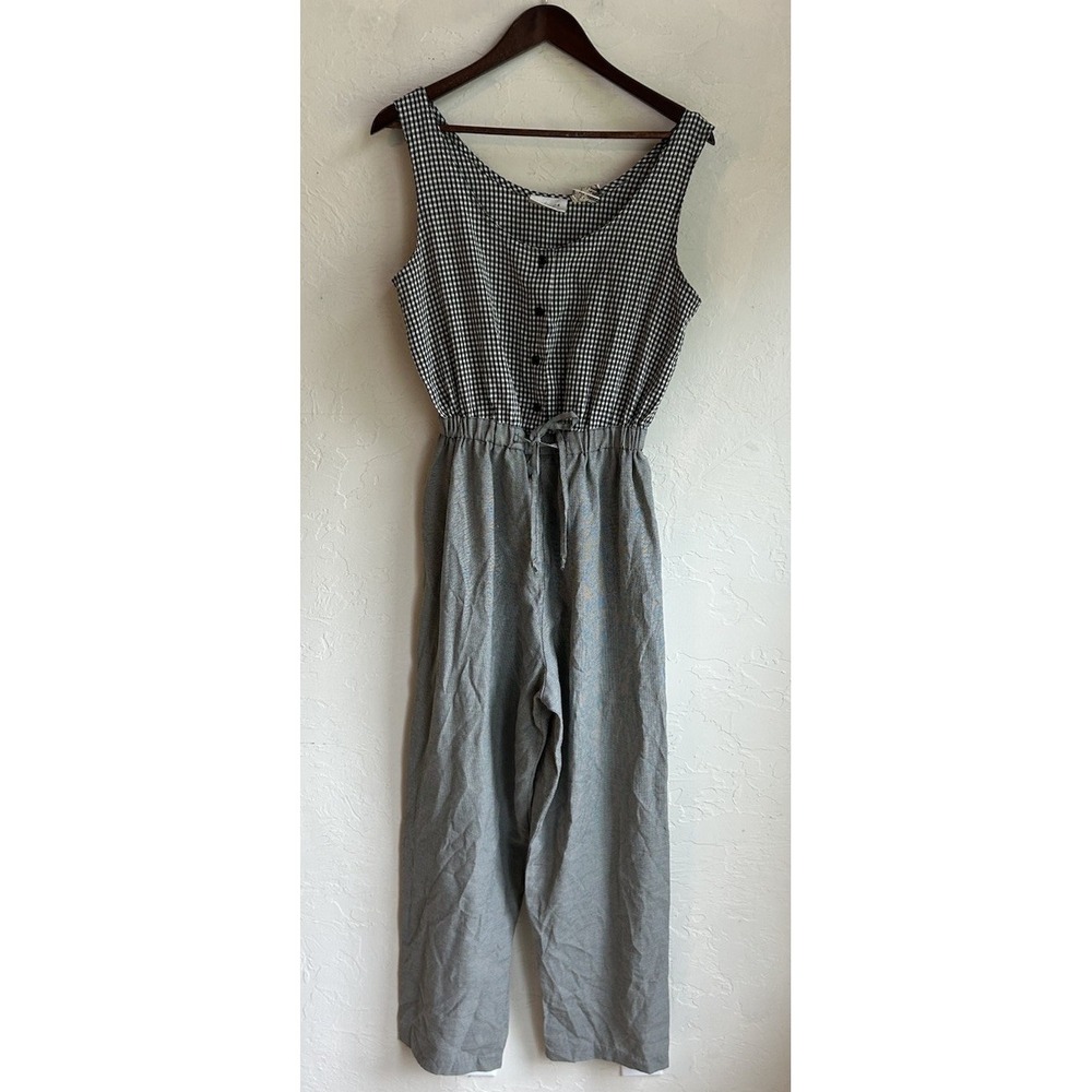 Vintage 80s 90s Kathie Lee Baggy Wide Leg Jumpsuit 10 Gingham Mixed Print Retro